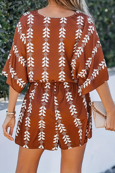 Casual Street Print Patchwork V Neck Loose Jumpsuits