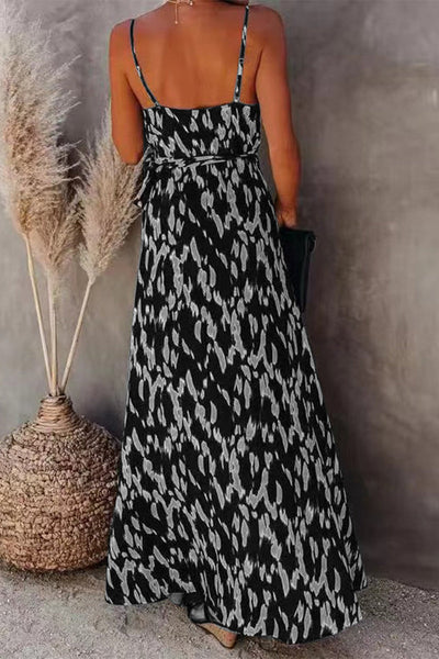 College Vacation Zebra Print Patchwork V Neck Sling Dress Dresses