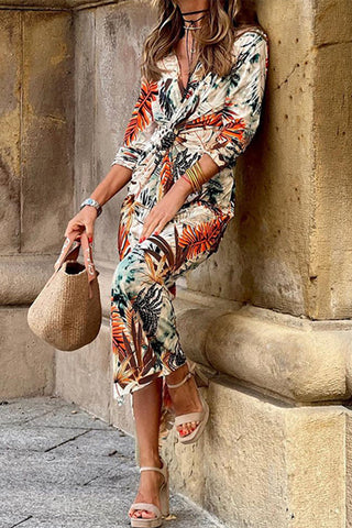 Street Elegant Print Patchwork V Neck A Line Dresses