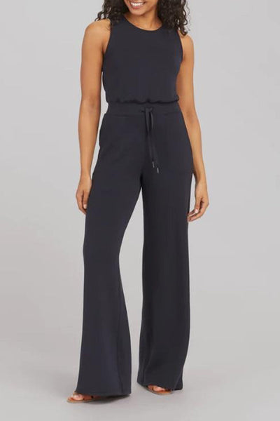 Casual Daily Solid Frenulum Buttons O Neck Loose Jumpsuits