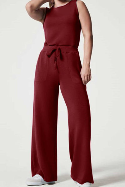 Casual Daily Solid Frenulum Buttons O Neck Loose Jumpsuits