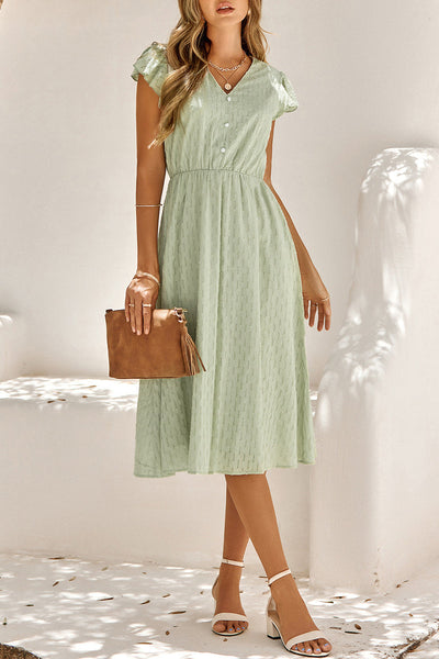 Sweet Elegant Solid V Neck A Line Short Sleeve Dress