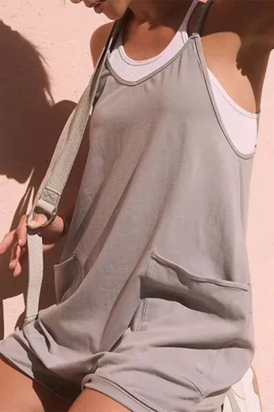 Casual Simplicity Solid Pocket V Neck Loose Jumpsuits