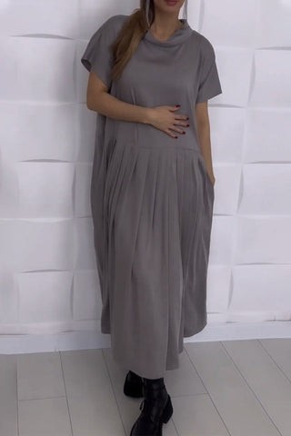 Casual Simplicity Print Solid Patchwork Asymmetrical Collar Short Sleeve Dress Dresses