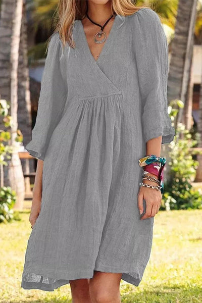 Casual Simplicity Solid Fold V Neck T-shirt Dress Dresses