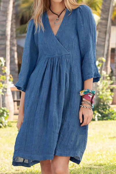 Casual Simplicity Solid Fold V Neck T-shirt Dress Dresses