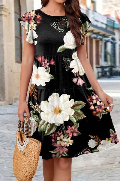 Elegant Floral Patchwork O Neck A Line Dresses