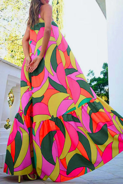 Sexy Geometric Print Backless V Neck Sling Dress Dresses