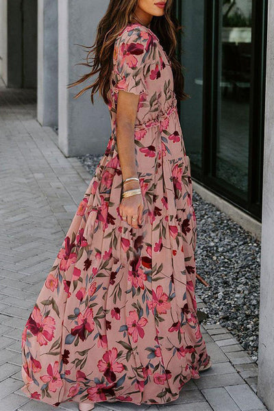 Elegant Floral Patchwork V Neck A Line Dresses
