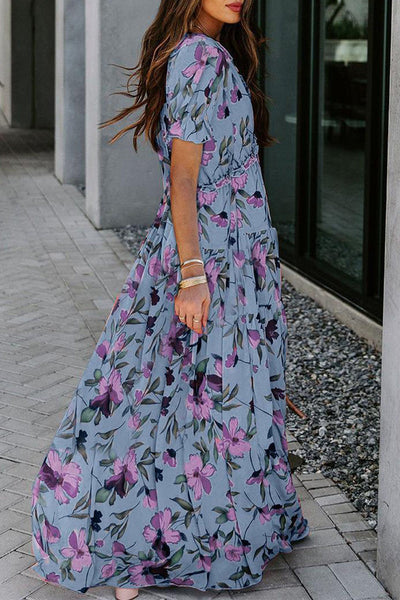Elegant Floral Patchwork V Neck A Line Dresses