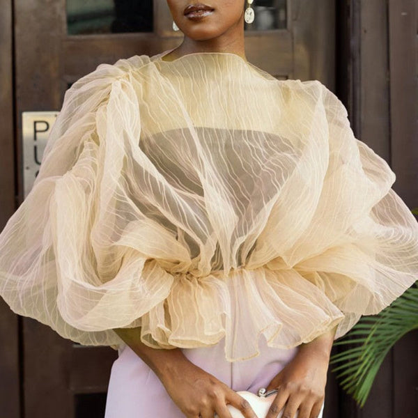 Casual Solid See-through O Neck Tops