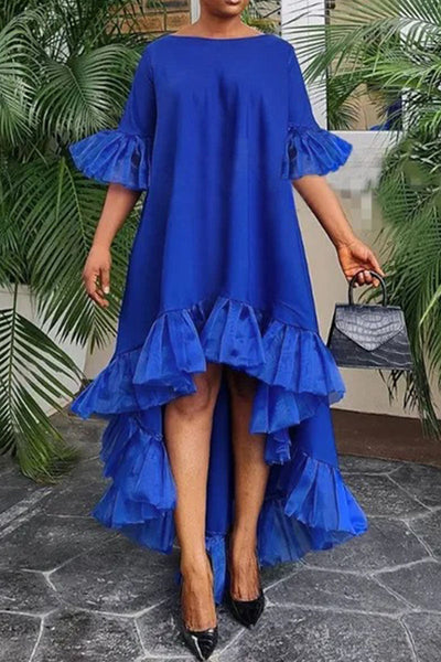 Casual Elegant Solid Patchwork Flounce O Neck Irregular Dress Dresses