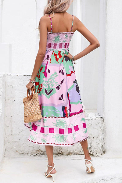 Sexy Print Patchwork Square Collar Sling Dress Dresses