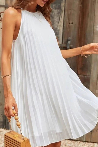 Casual Solid Fold Halter Pleated Dresses