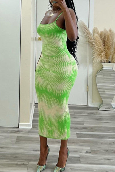 Sexy Casual Print Backless Spaghetti Strap Long Dress Dresses