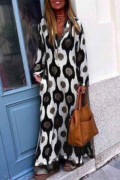 Casual Geometric Print Patchwork V Neck Printed Dress Dresses