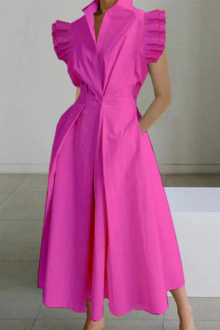 Elegant Solid Pocket V Neck A Line Dresses