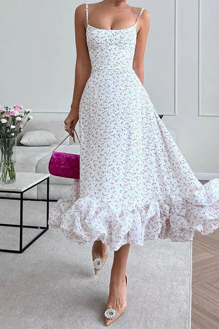 Celebrities Elegant Floral Patchwork U Neck Sling Dress Dresses