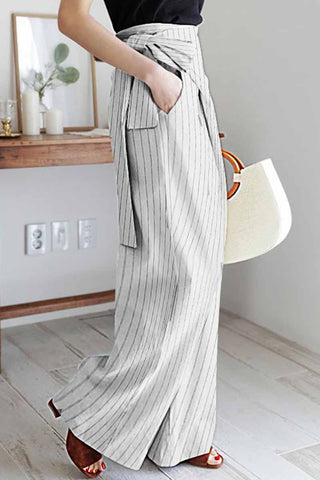 Casual Striped Patchwork Loose High Waist Wide Leg Bottoms