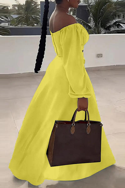 Casual Vacation Solid Slit Fold Off the Shoulder Long Sleeve Two Pieces