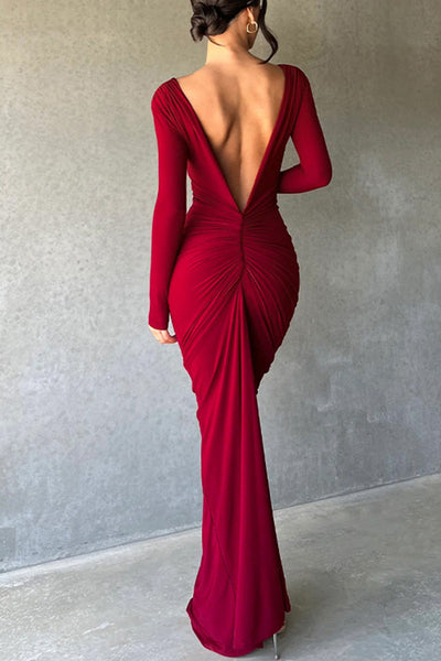Sexy Solid Fold V Neck A Line Dresses