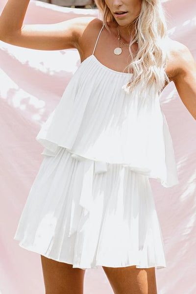 Pleated Belted Slip Mini Dress - girlyrose.com
