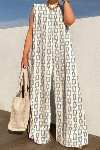 Casual Street Print O Neck Loose Jumpsuits