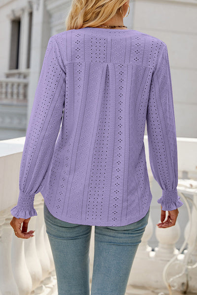 Casual Solid Hollowed Out Stringy Selvedge V Neck Tops