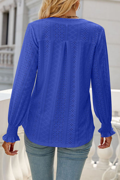 Casual Solid Hollowed Out Stringy Selvedge V Neck Tops