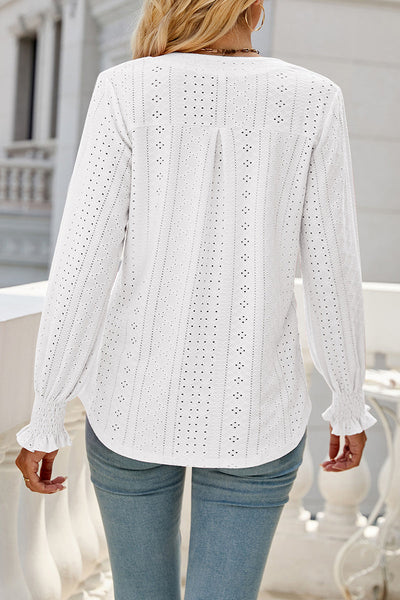 Casual Solid Hollowed Out Stringy Selvedge V Neck Tops