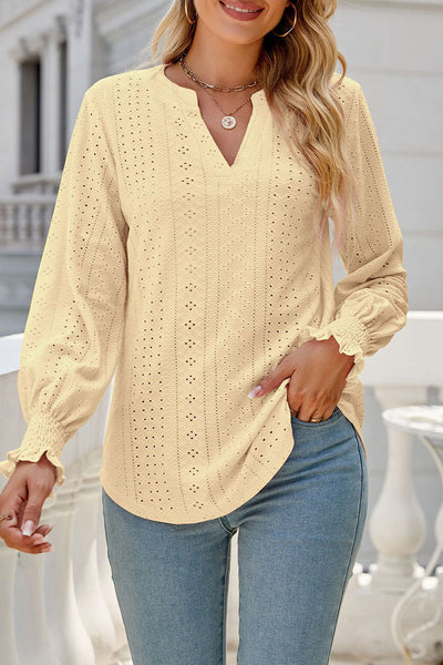 Casual Solid Hollowed Out Stringy Selvedge V Neck Tops