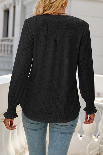 Casual Solid Hollowed Out Stringy Selvedge V Neck Tops