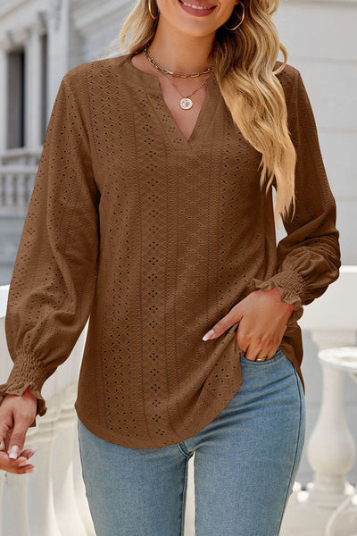 Casual Solid Hollowed Out Stringy Selvedge V Neck Tops