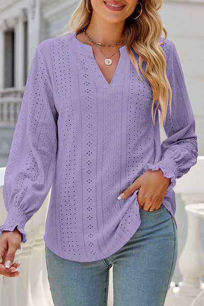 Casual Solid Hollowed Out Stringy Selvedge V Neck Tops