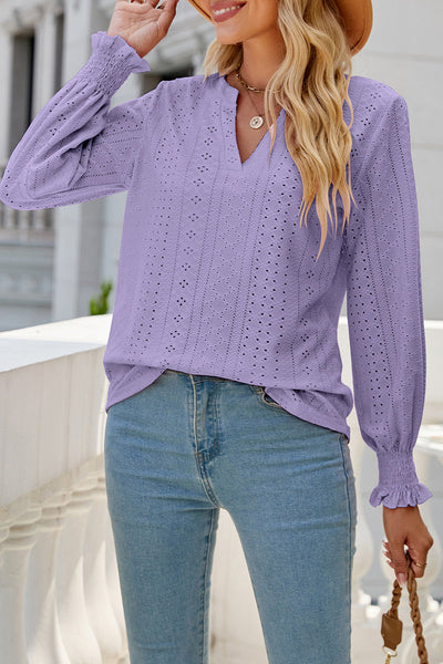 Casual Solid Hollowed Out Stringy Selvedge V Neck Tops