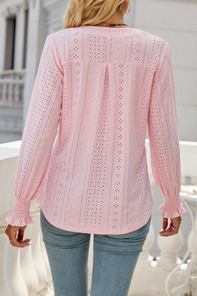 Casual Solid Hollowed Out Stringy Selvedge V Neck Tops