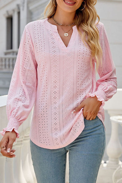 Casual Solid Hollowed Out Stringy Selvedge V Neck Tops