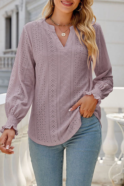 Casual Solid Hollowed Out Stringy Selvedge V Neck Tops