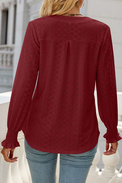 Casual Solid Hollowed Out Stringy Selvedge V Neck Tops