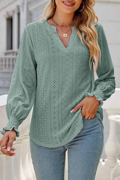 Casual Solid Hollowed Out Stringy Selvedge V Neck Tops