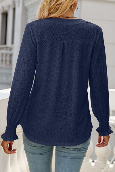 Casual Solid Hollowed Out Stringy Selvedge V Neck Tops