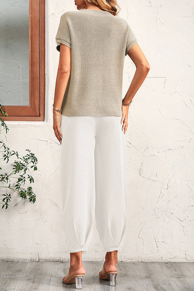 Casual Solid Without Belt O Neck Short Sleeve Two Pieces(4 Colors)