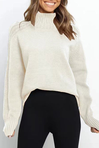 Casual Solid Patchwork Turtleneck Tops