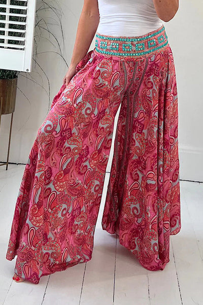 Casual College Print Patchwork High Waist Wide Leg Full Print Bottoms