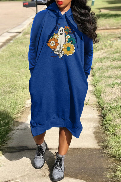 Casual Print Basic Hooded Collar Long Sleeve Dresses