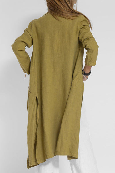 Casual Solid Pocket Turn-back Collar Outerwear