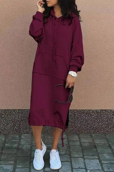 Casual Solid Patchwork Hooded Collar Long Sleeve Dresses