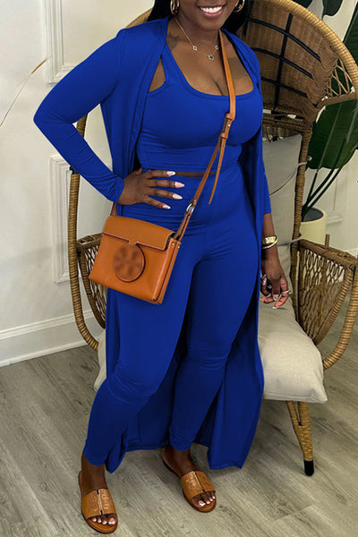 Casual Solid Basic U Neck Long Sleeve Three Piece Set