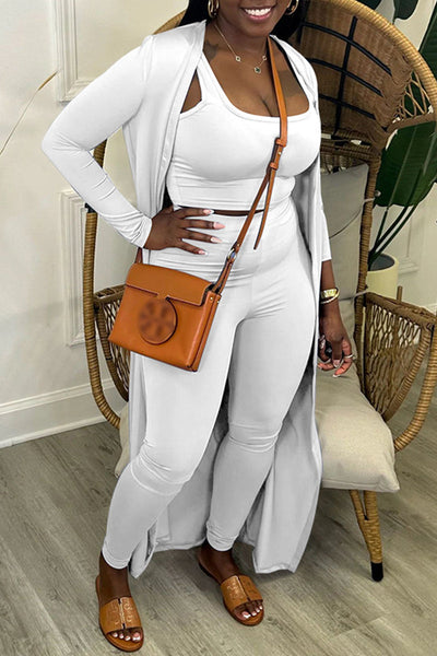Casual Solid Basic U Neck Long Sleeve Three Piece Set