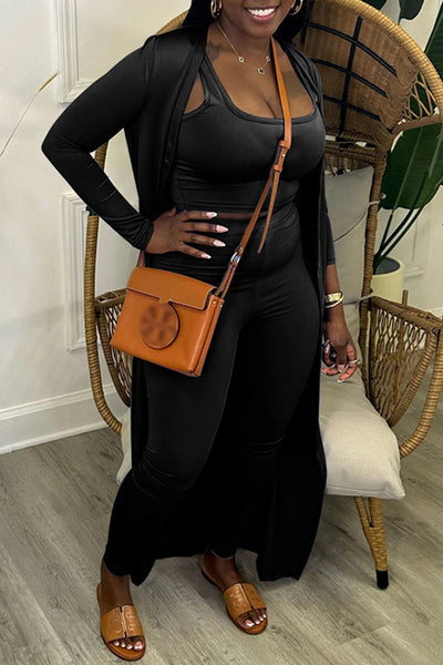 Casual Solid Basic U Neck Long Sleeve Three Piece Set